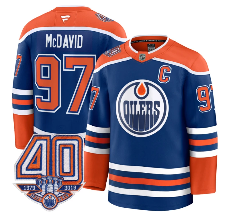 Men's Connor McDavid Jersey #97 Edmonton Oilers 40th Anniversary Stitched Home by Hockey David
