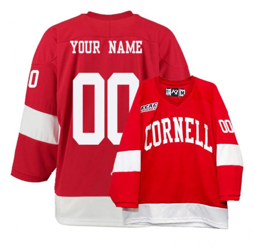 Men's Cornell Big Red Custom Jersey College Hockey All Stitched Red by Hockey David