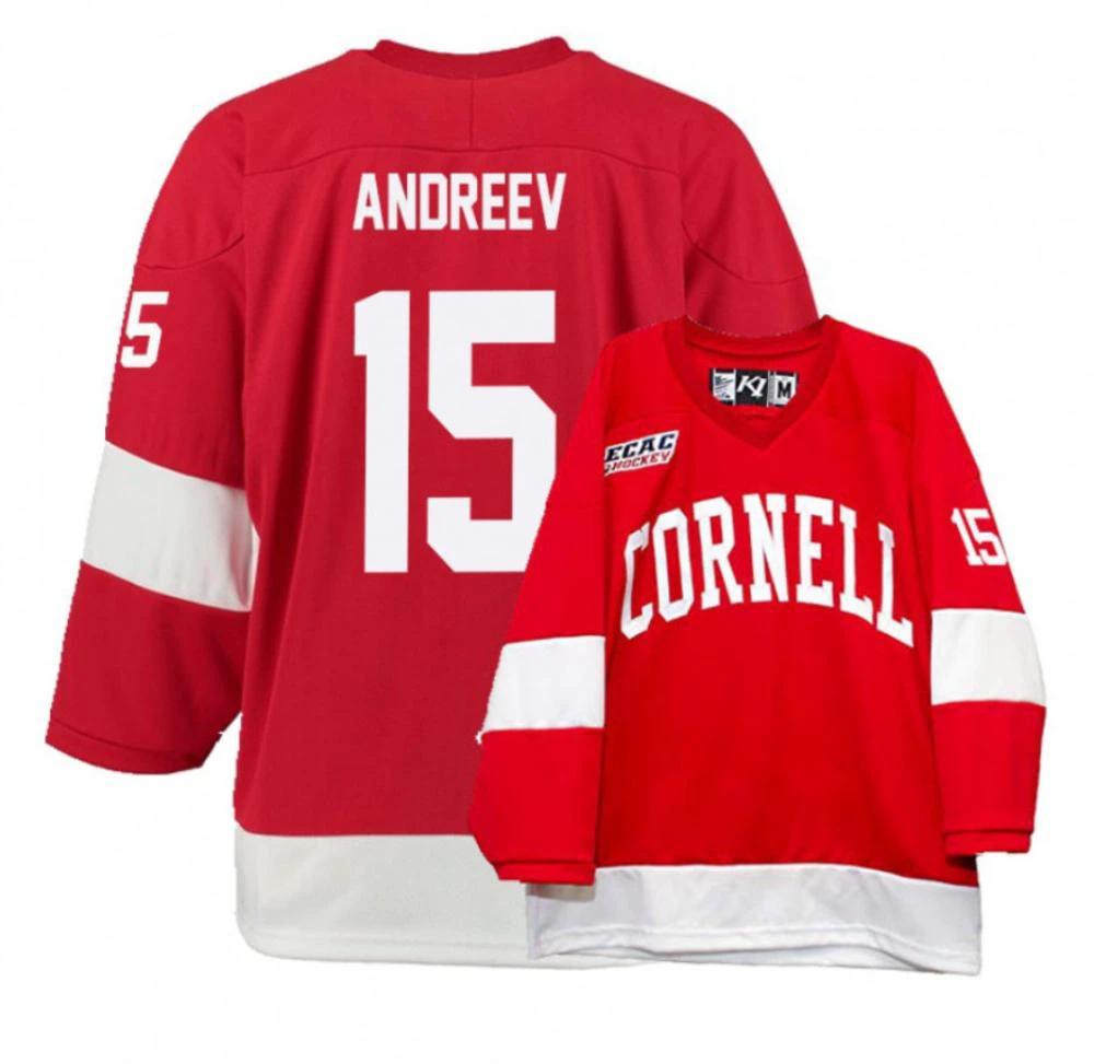 Men's Cornell Big Red #15 Max Andreev College Hockey Stitched Red Jersey by Hockey David