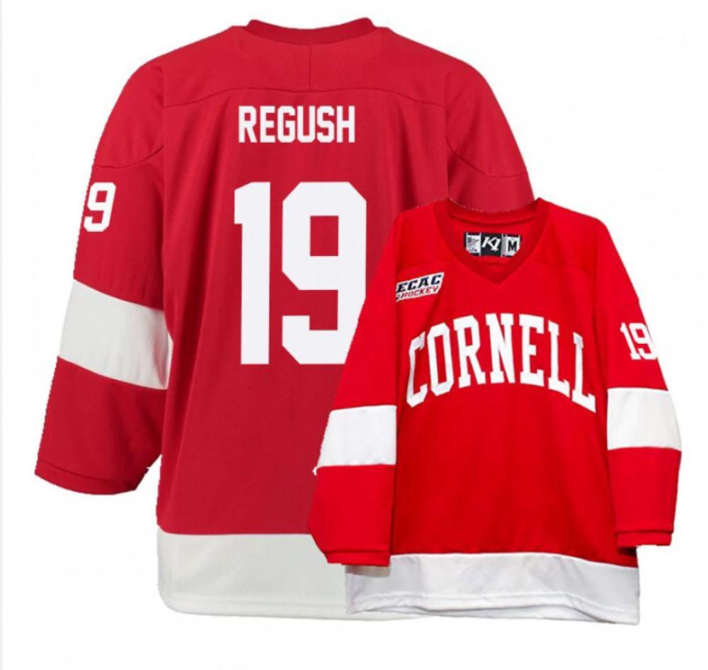 Men's Cornell Big Red #19 Michael Regush College Hockey All Stitched Red Jersey by Hockey David