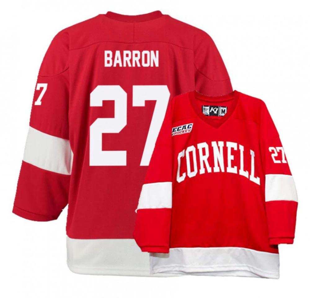 Men's Cornell Big Red #27 Morgan Barron College Hockey All Stitched Red Jersey by Hockey David