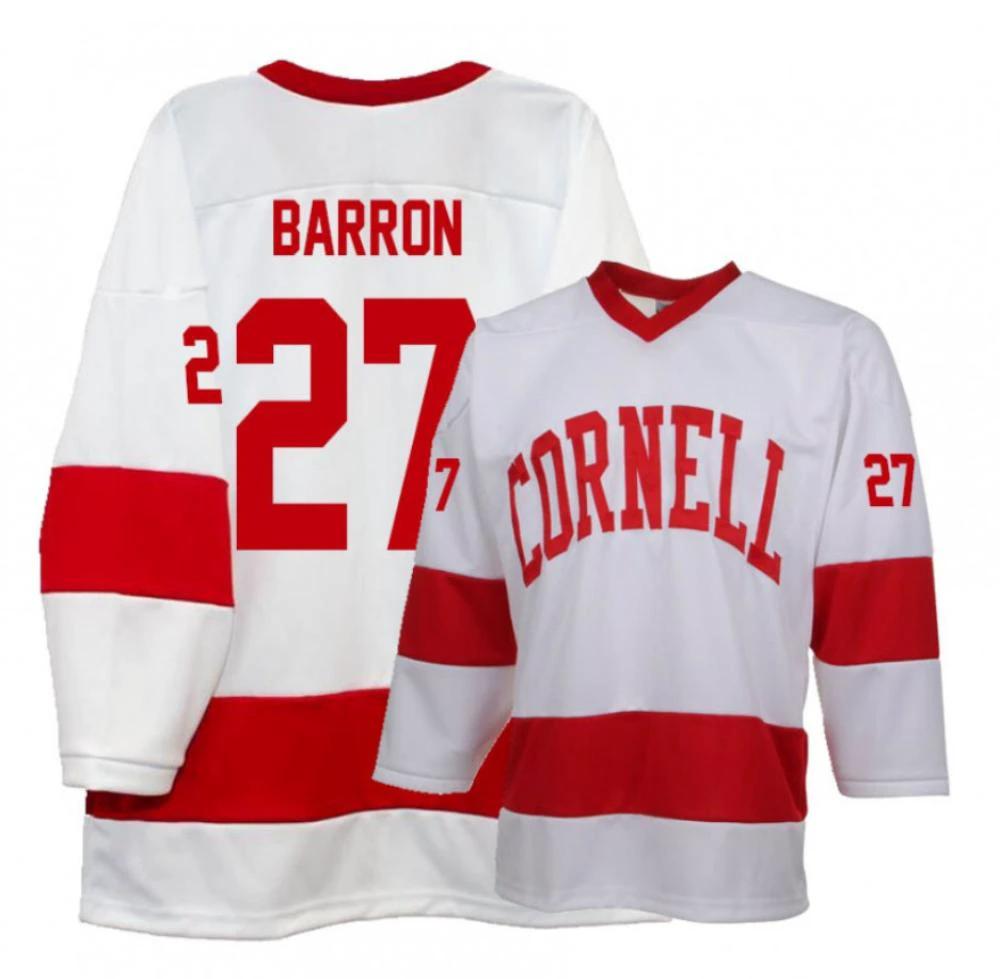 Men's Cornell Big Red #27 Morgan Barron College Hockey All Stitched Red Jersey by Hockey David