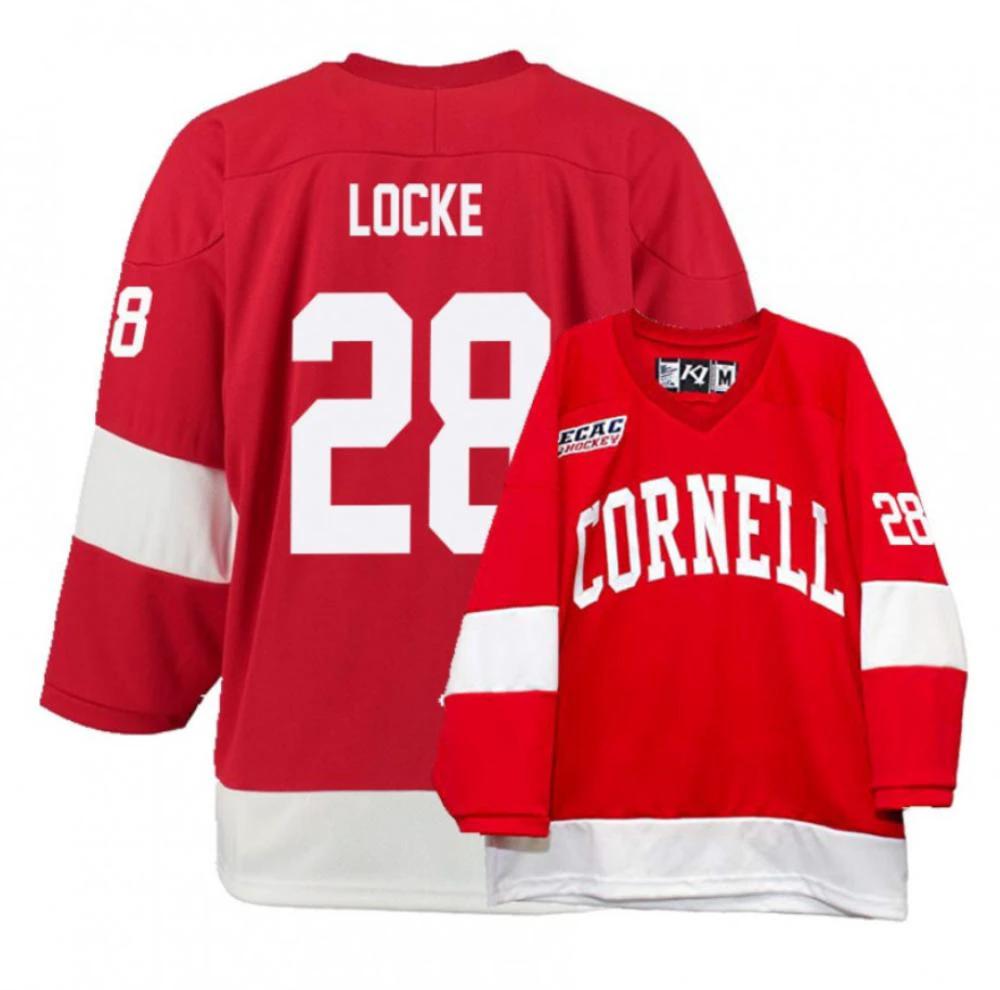 Men's Cornell Big Red #28 Brenden Locke College Hockey All Stitched Red Jersey by Hockey David