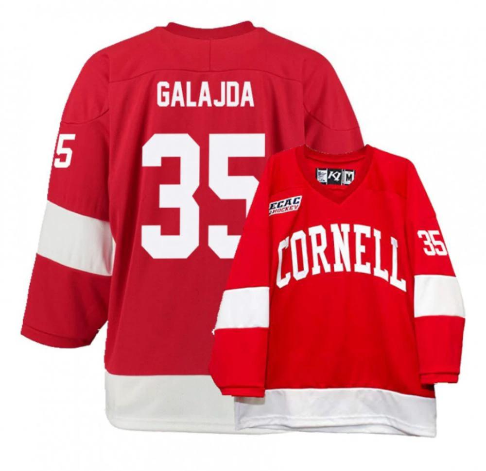 Men's Cornell Big Red #35 Matthew Galajda College Hockey All Stitched Red Jersey by Hockey David