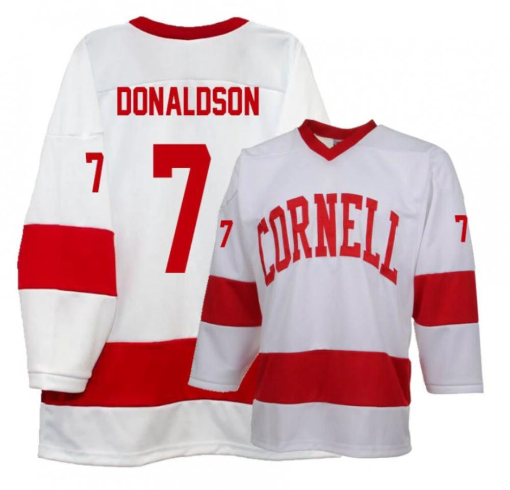 Men's Cornell Big Red #7 Cam Donaldson College Hockey Stitched White Jersey by Hockey David