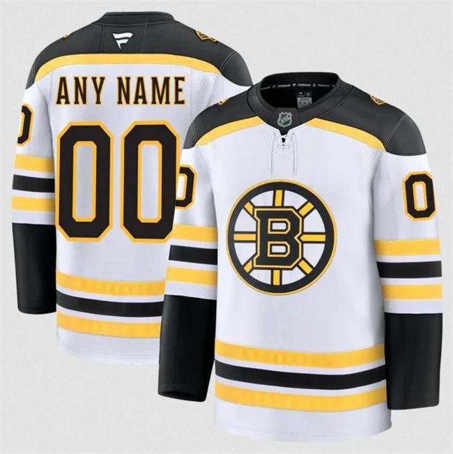 Men's Custom Boston Bruins Jersey Name, Number 2025 Away White Stitched by Hockey David
