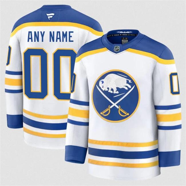 Men's Custom Buffalo Sabres Jersey Name, Number 2025 White Away Stitched by Hockey David