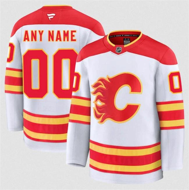 Men's Custom Calgary Flames Jersey Name, Number 2025 Away White by Hockey David