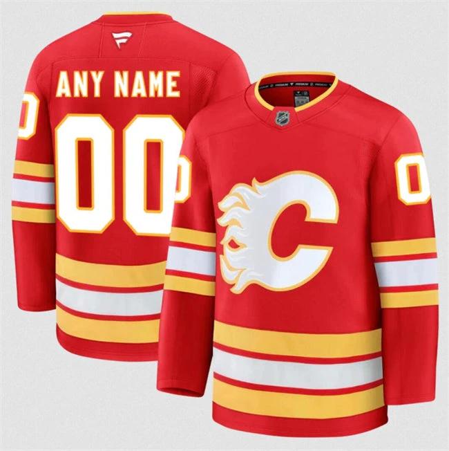 Men's Custom Calgary Flames Jersey Name, Number 2025 Home Red Stitched by Hockey David