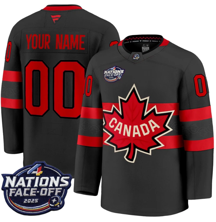 Men's Custom Canada Jersey 4 Nations Face-Off 2025 Premium All Stitched Black by Hockey David
