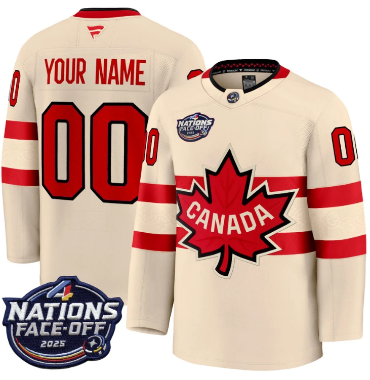 Men's Custom Canada Jersey 4 Nations Face-Off 2025 Premium All Stitched Cream by Hockey David