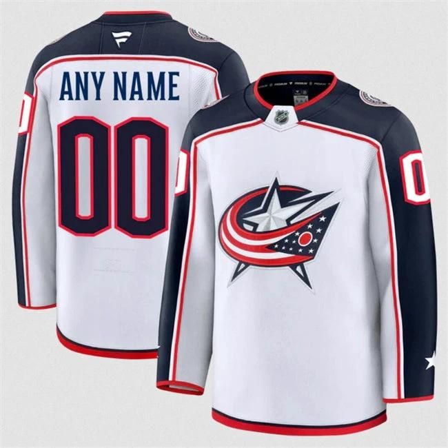 Men's Custom Columbus Blue Jackets Jersey Name, Number 2025 Away White by Hockey David
