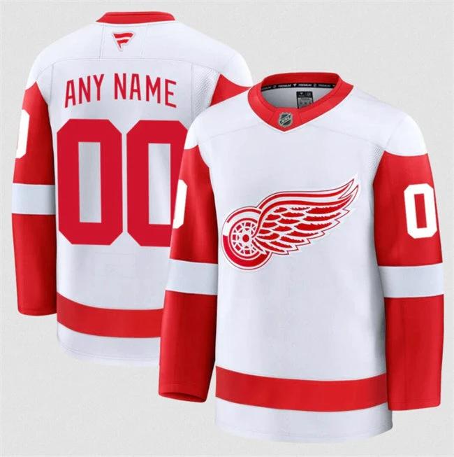 Men's Custom Detroit Red Wings Jersey Name, Number 2025 Away White Stitched by Hockey David