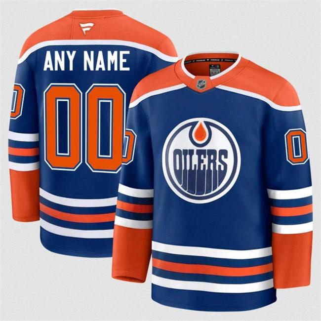 Men's Custom Edmonton Oilers Jersey Name, Number 2025 Home Royal Stitched by Hockey David