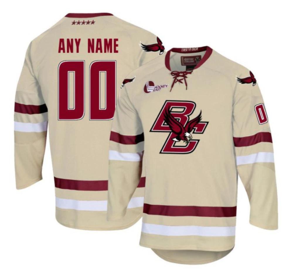 Men's Custom Jersey Boston College Eagles Hockey All Stitched Cream by Hockey David