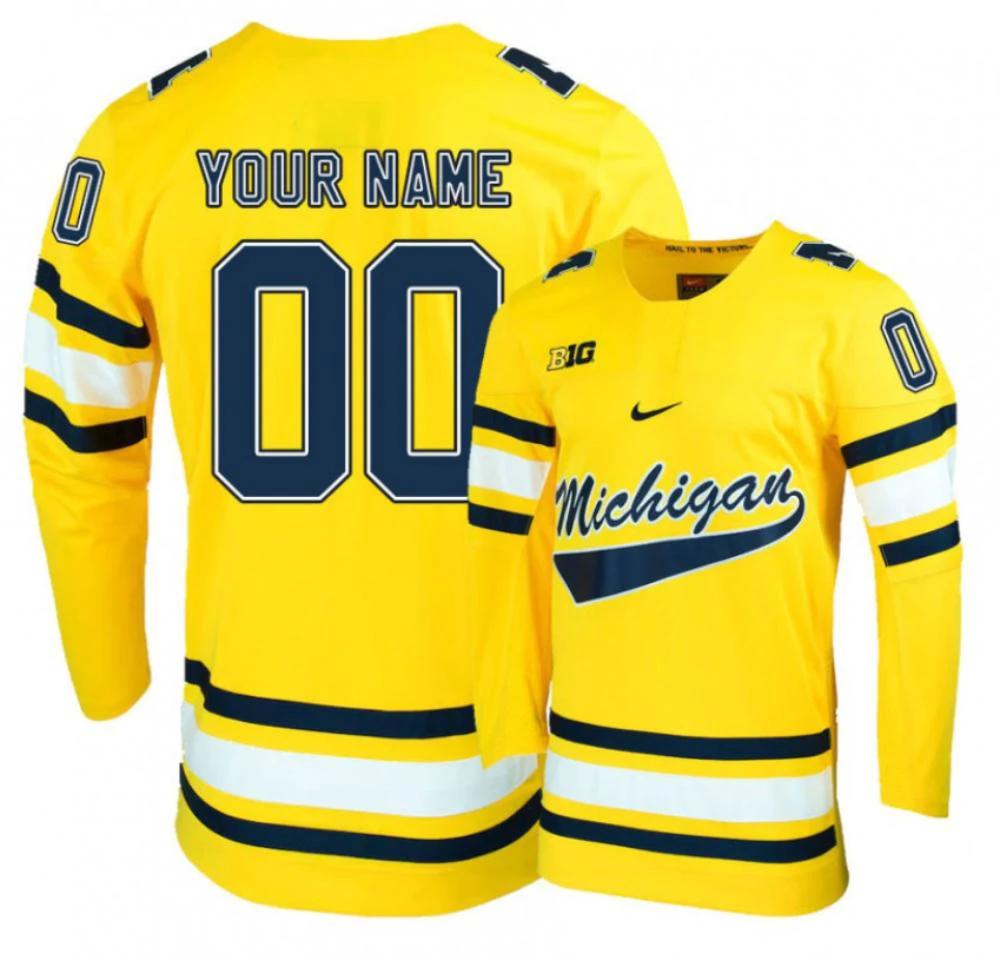 Men's Custom Jersey Michigan Wolverines College Hockey Stitched Gold by Hockey David