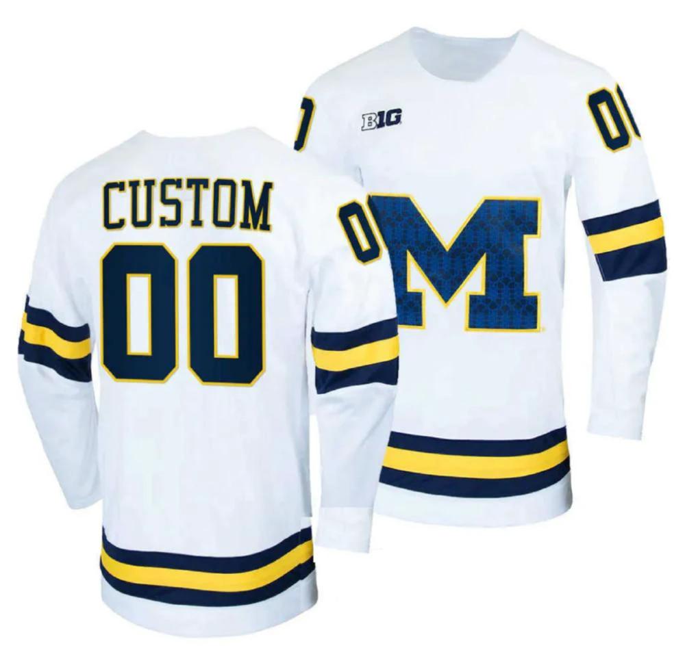 Men's Custom Jersey Michigan Wolverines NCAA College Hockey All Stitched White by Hockey David