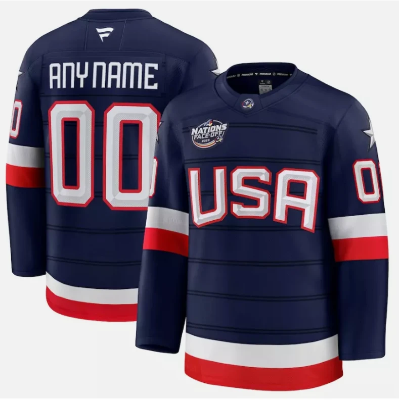 Men's Custom USA Hockey Jersey Navy 2025 4 Nations Face-Off Stitched by Hockey David