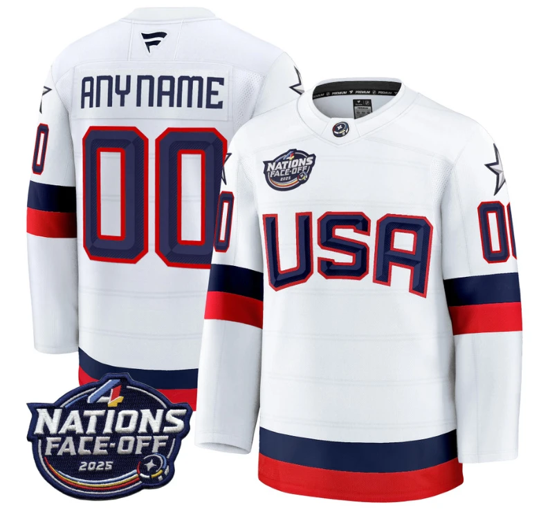 Men's Custom USA Hockey Jersey White 2025 4 Nations Face-Off Stitched by Hockey David