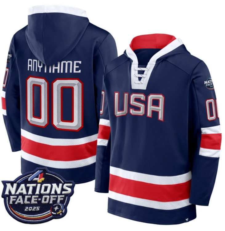 Men's Custom USA Hoodie 4 Nations Face-Off 2025 Inside Line Pullover All Stitched by Hoodie Pullover
