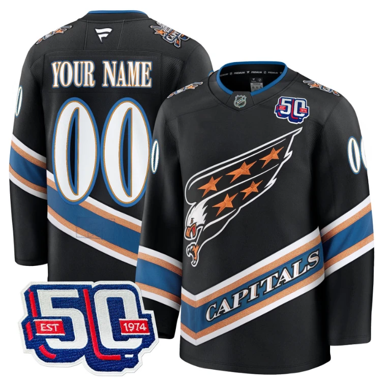 Men's Custom Washington Capitals Jersey Eagle Alternate 50th Anniversary Black by Hockey David