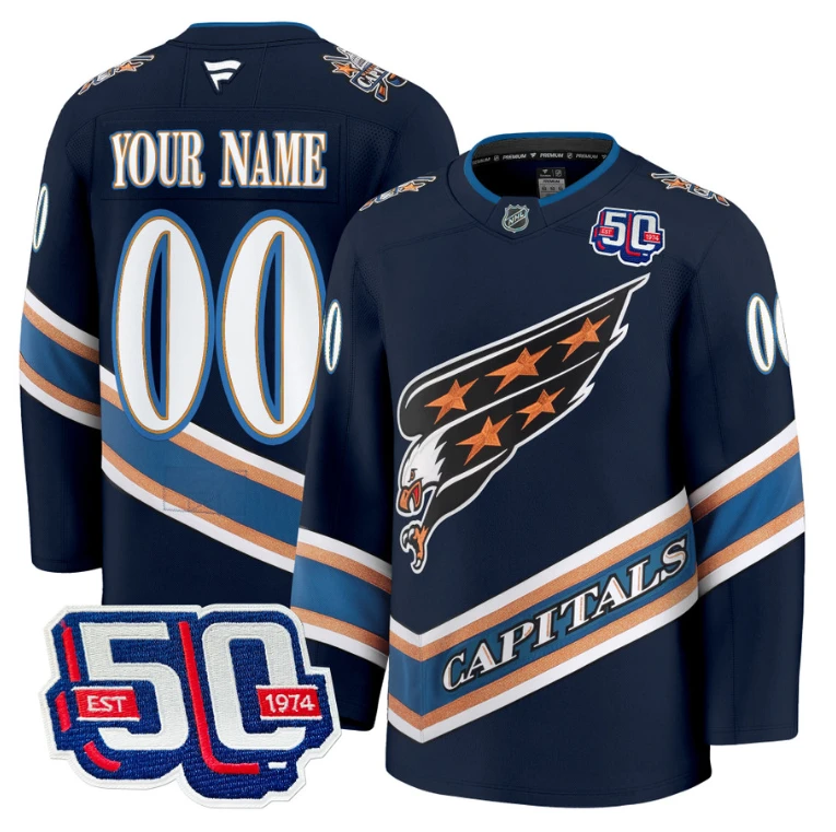 Men's Custom Washington Capitals Jersey Eagle Alternate 50th Anniversary Navy by Hockey David