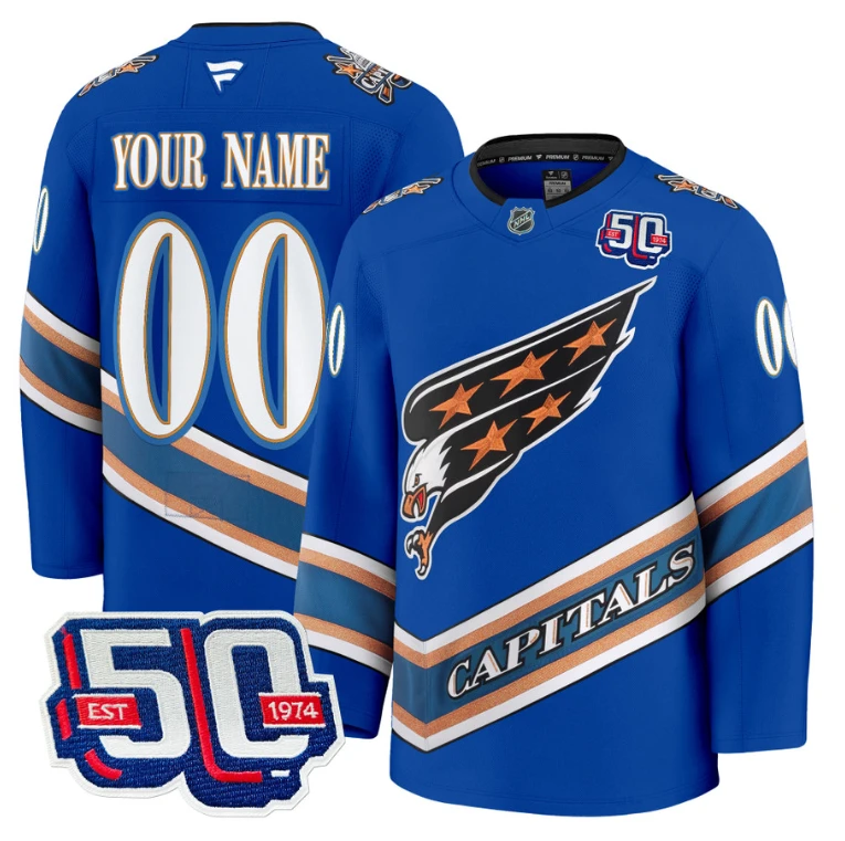 Men's Custom Washington Capitals Jersey Eagle Alternate 50th Anniversary Royal by Hockey David