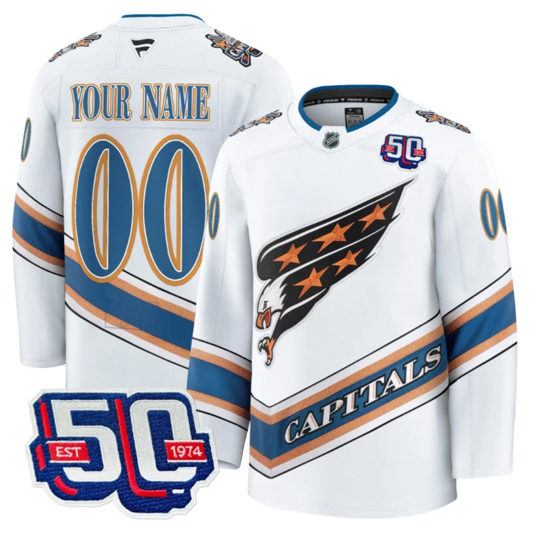 Men's Custom Washington Capitals Jersey Eagle Alternate 50th Anniversary White by Hockey David