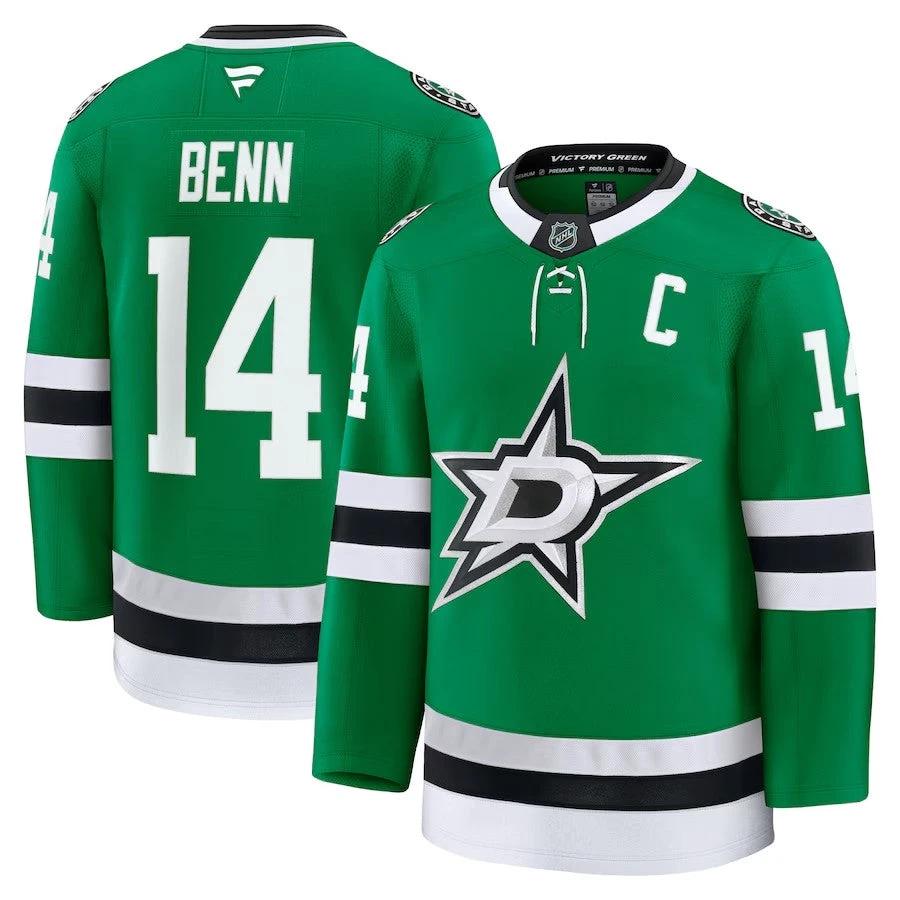 Men's Dallas Stars #14 Jamie Benn Home Premium Jersey Kelly Green by Hockey David