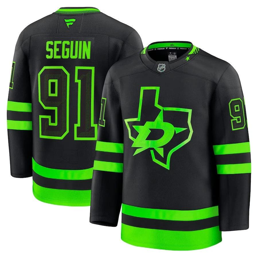 Men's Dallas Stars #91 Tyler Seguin Alternate Premium Jersey Black by Hockey David