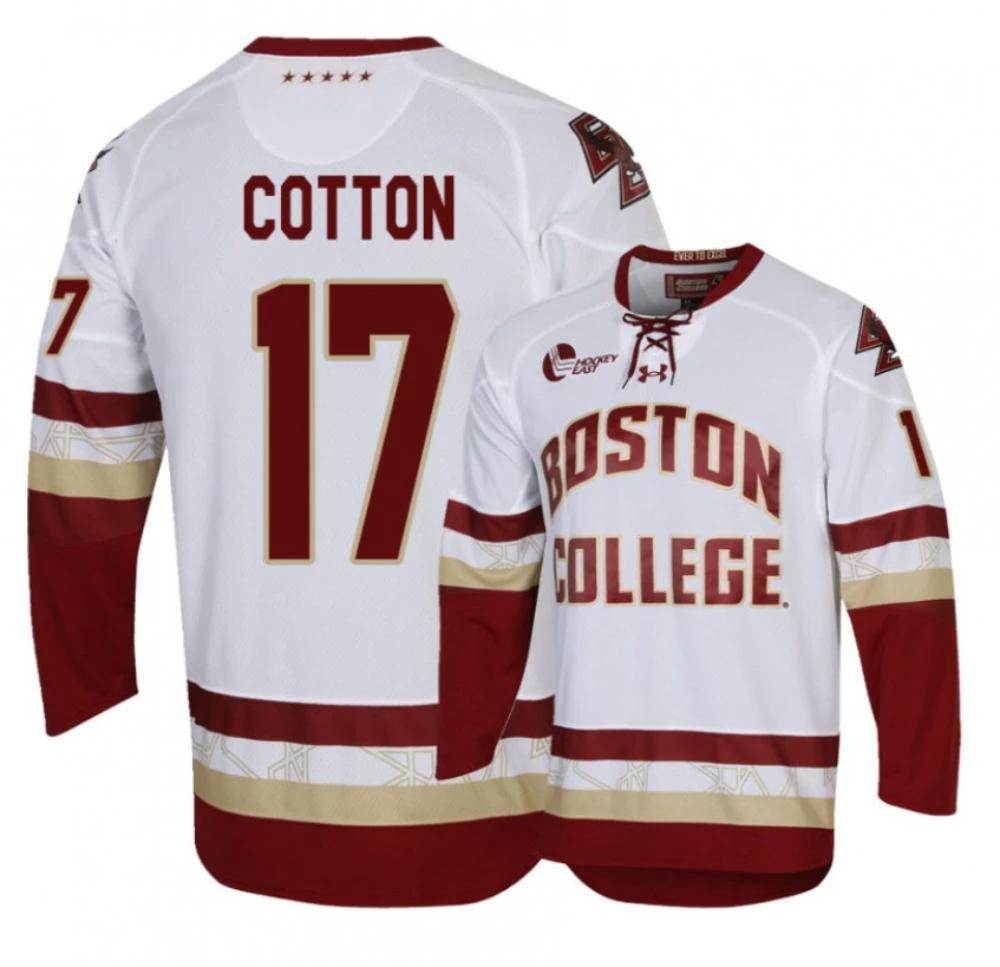 Men's David Cotton #17 Boston College Eagles Hockey All Stitched White Jersey by Hockey David