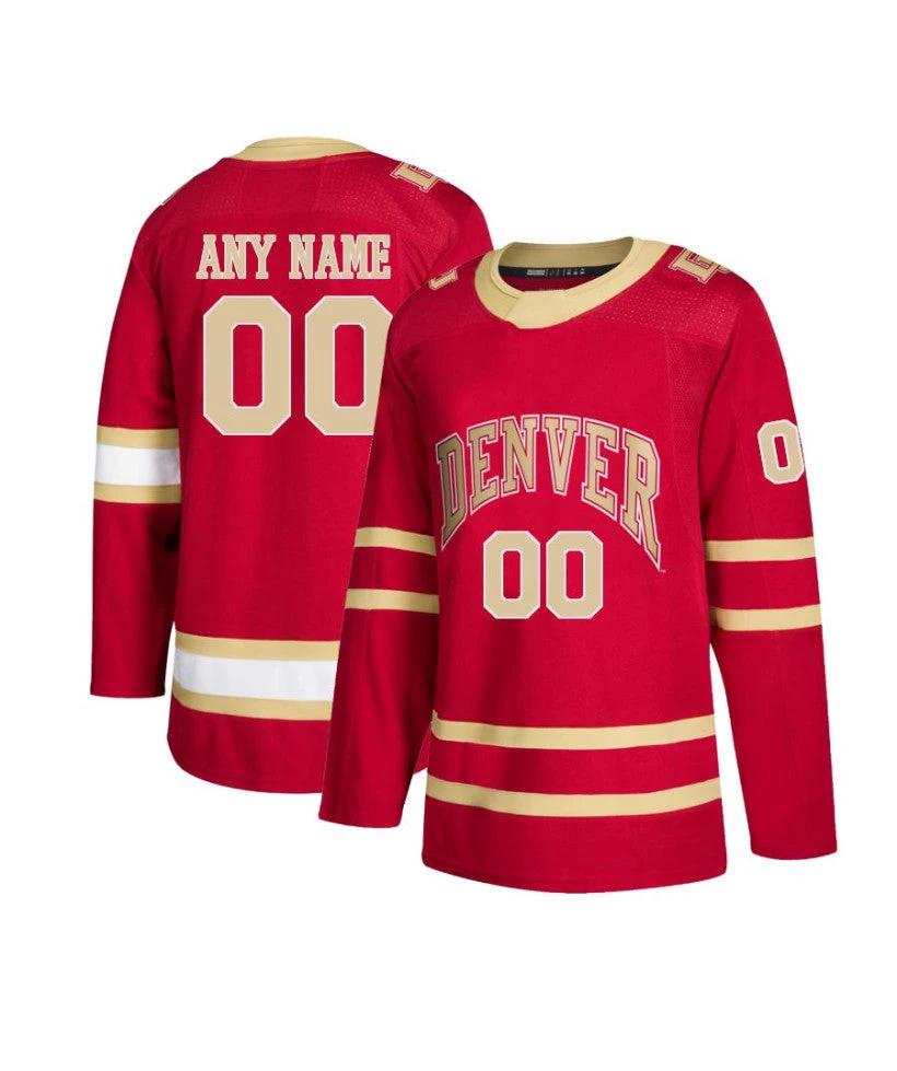 Men's Denver Pioneers Custom Red Hockey Jersey by Hockey David