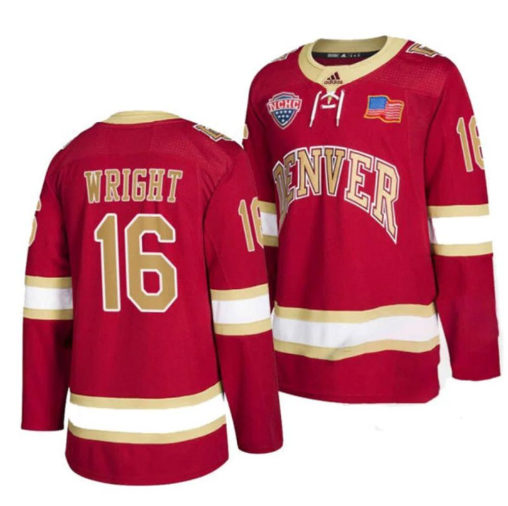 Men's Denver Pioneers #16 Cameron Wright College Hockey Stitched Crimson Jersey by Hockey David