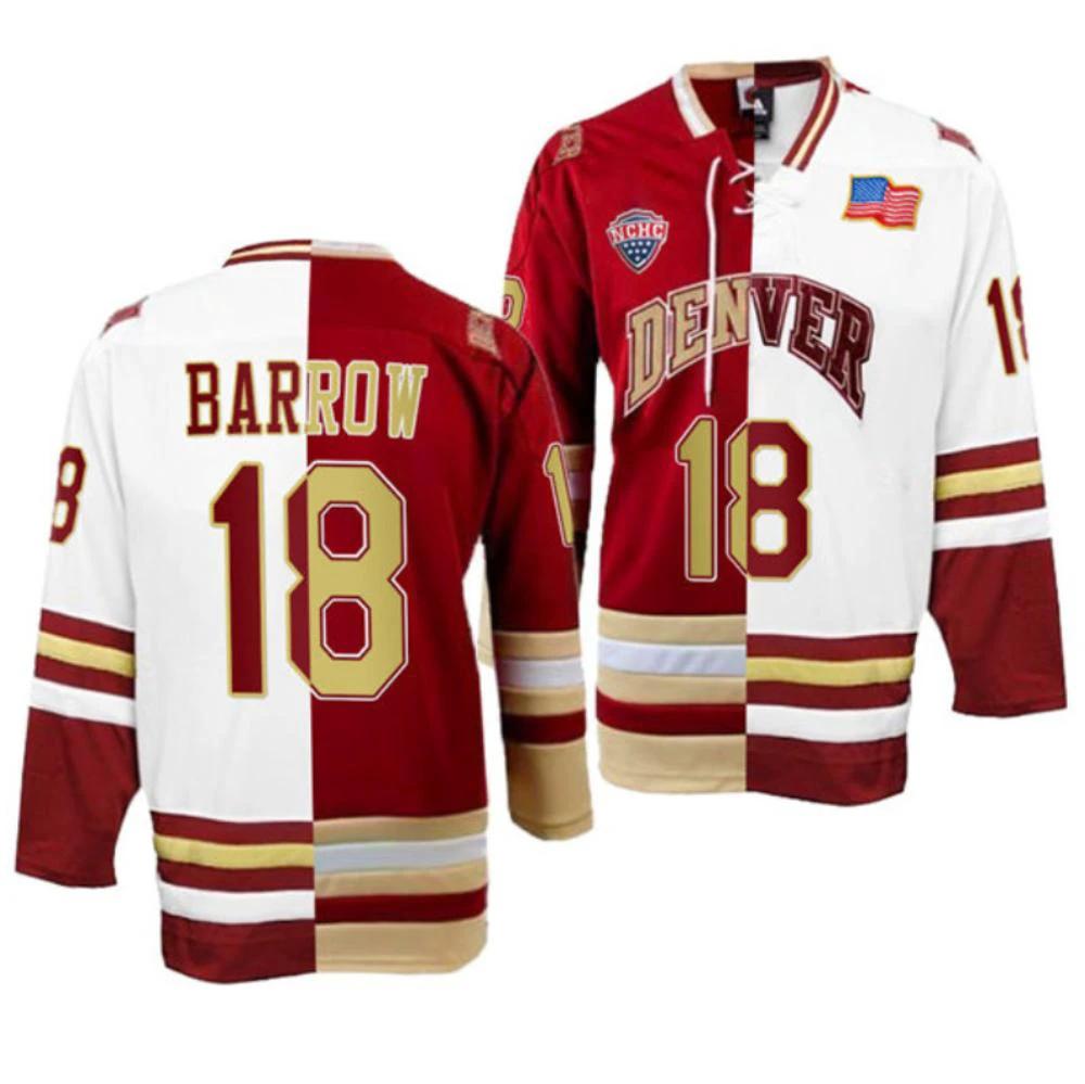 Men's Denver Pioneers #18 Ryan Barrow College Hockey All Stitched Split Jersey by Hockey David