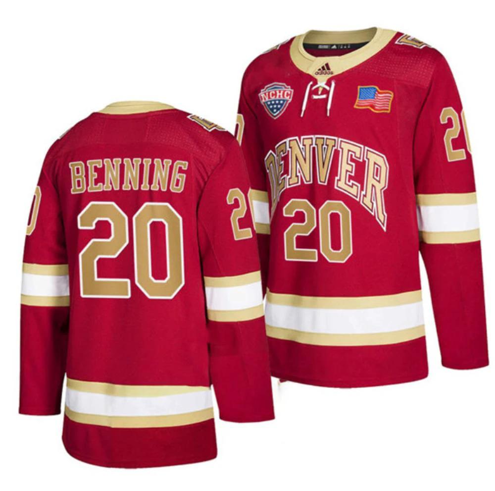 Men's Denver Pioneers #20 Mike Benning College Hockey Stitched Crimson Jersey by Hockey David