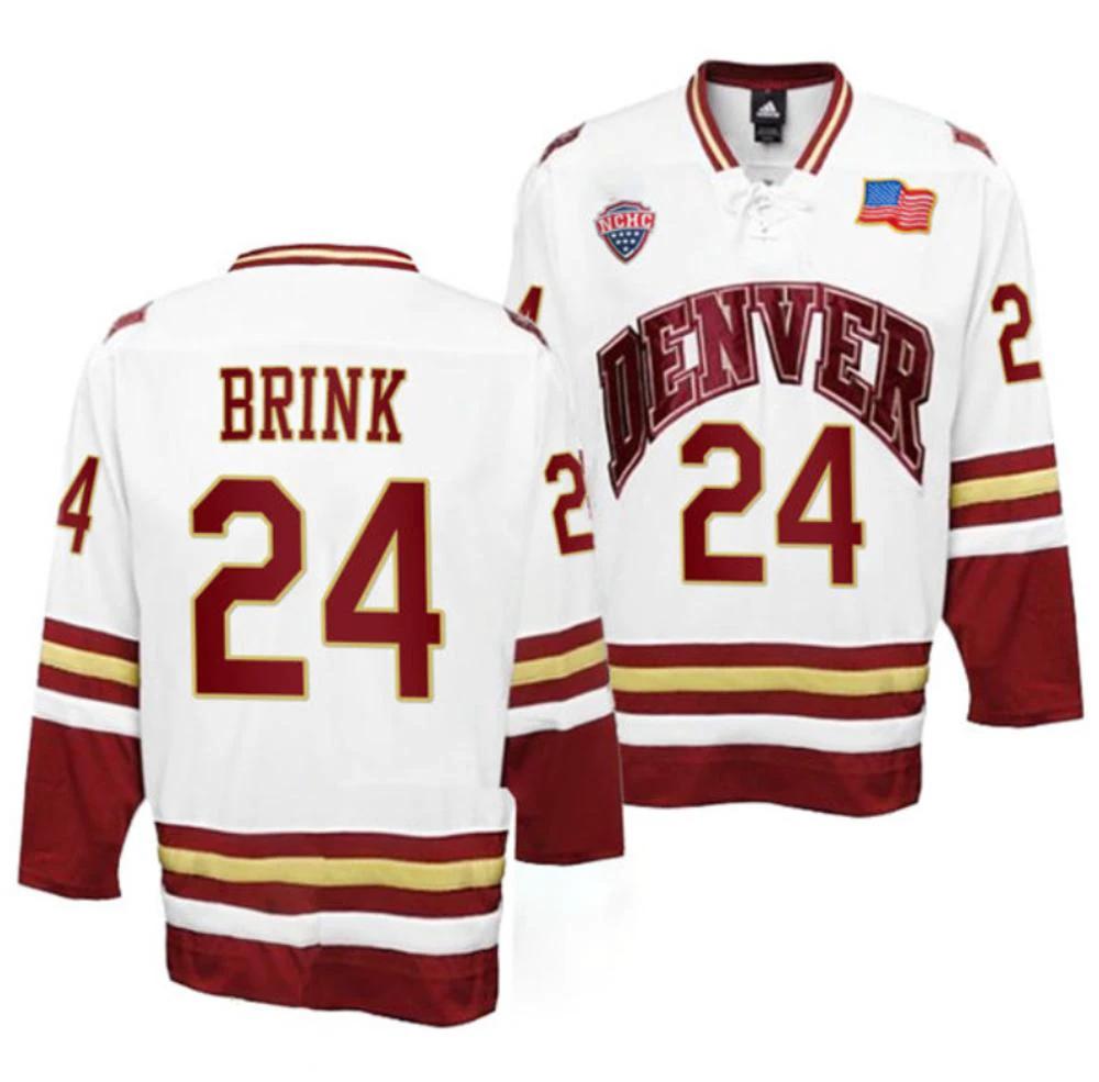 Men's Denver Pioneers #24 Bobby Brink College Hockey Stitched White Jersey by Hockey David