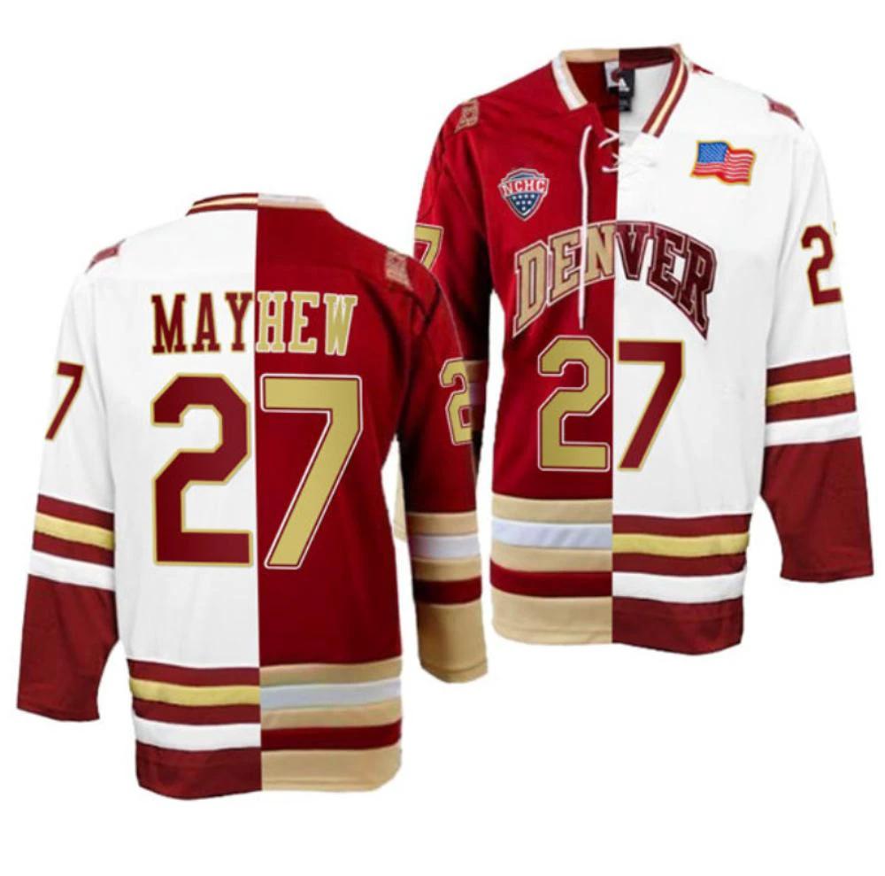 Men's Denver Pioneers #27 Kyle Mayhew College Hockey All Stitched Split Jersey by Hockey David