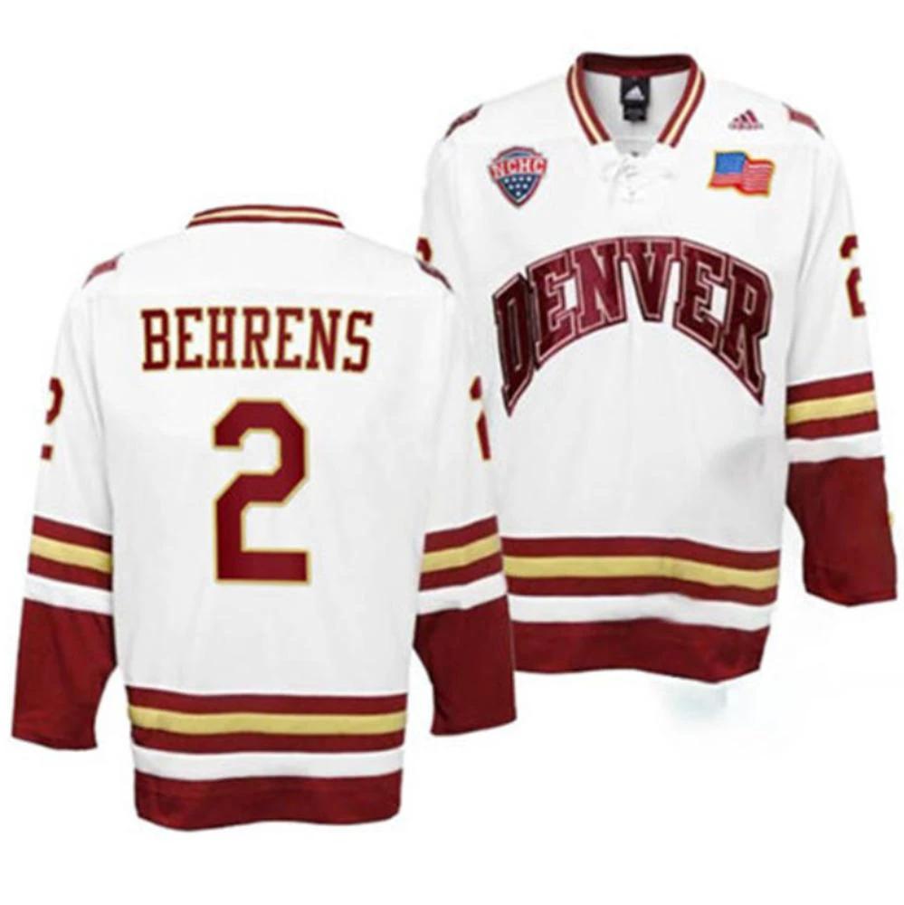 Men's Denver Pioneers #2 Sean Behrens College Hockey Stitched White Jersey by Hockey David