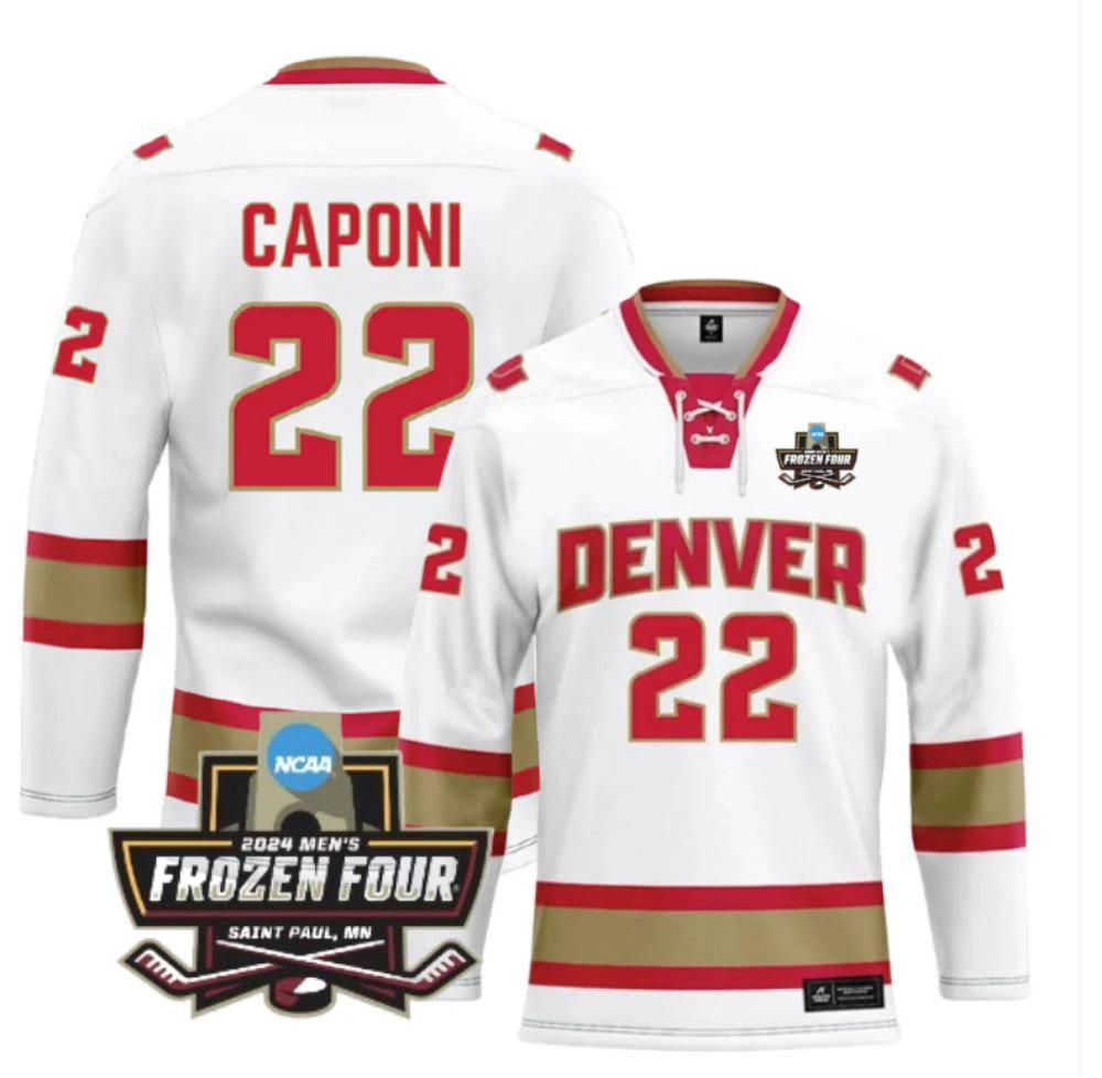 Men's Denver University (D) NCAA Ice Hockey Connor Capon Jersey #22 White by Hockey David