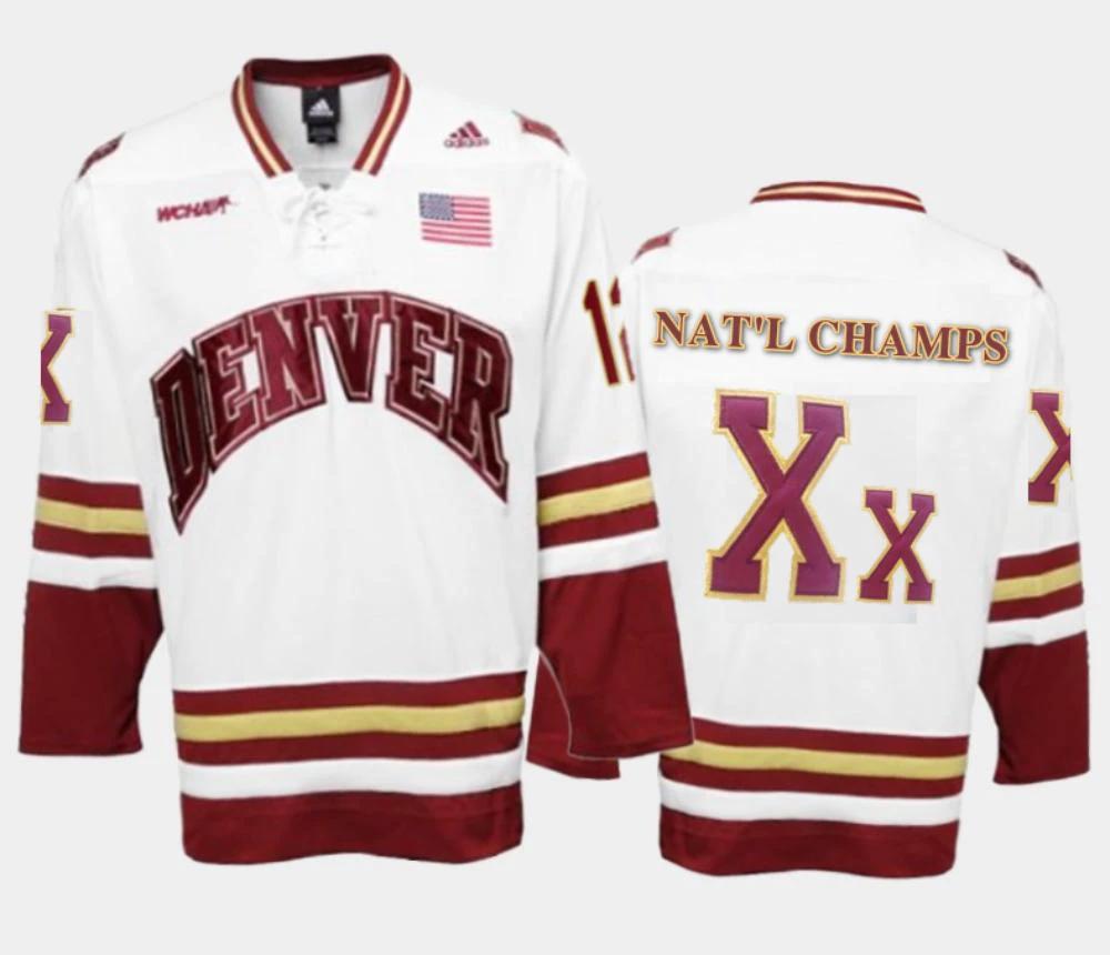 Men's Denver University (D) NCAA Ice Hockey Nat'l Champs Jersey #Xx White by Hockey David