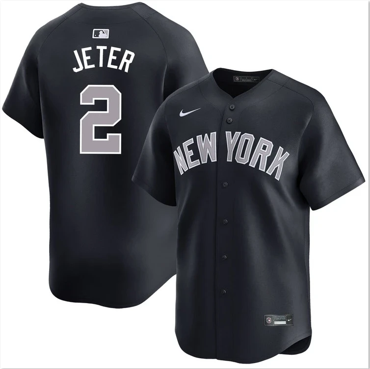 Men's Derek Jeter Black Alternate Road With Name Limited Stitched Jersey #2 by My Store