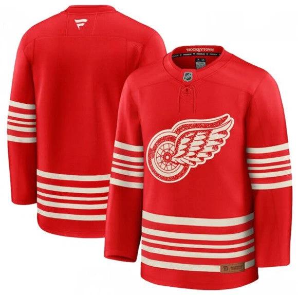 Men's Detroit Red Wings Jersey Blank Red 2025 Centennial Premium Stitched by Hockey David