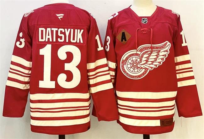 Men's Detroit Red Wings #13 Pavel Datsyuk Jersey Red 2025-26 With A Patch Centennial Premium Stitched by Hockey David