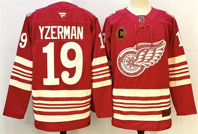Men's Detroit Red Wings #19 Steve Yzerman Jersey Red 2025-26 With C Patch Centennial Premium Stitched by Hockey David