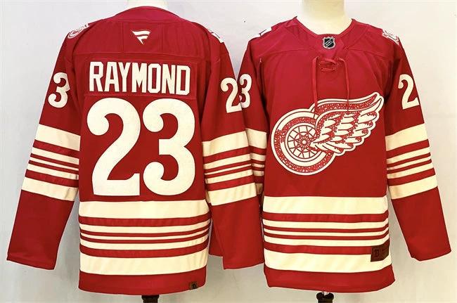 Men's Detroit Red Wings #23 Lucas Raymond Jersey Red 2025-26 Centennial Premium Stitched by Hockey David