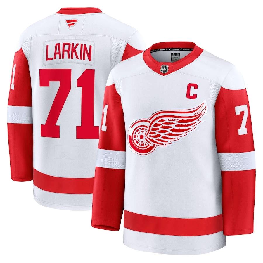 Men's Detroit Red Wings #71 Dylan Larkin Away Premium Jersey White by Hockey David