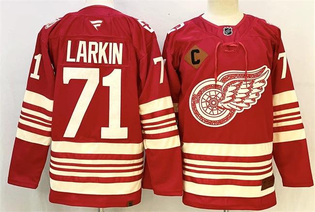 Men's Detroit Red Wings #71 Dylan Larkin Jersey Red 2025-26 With C Patch Centennial Premium Stitched by Hockey David