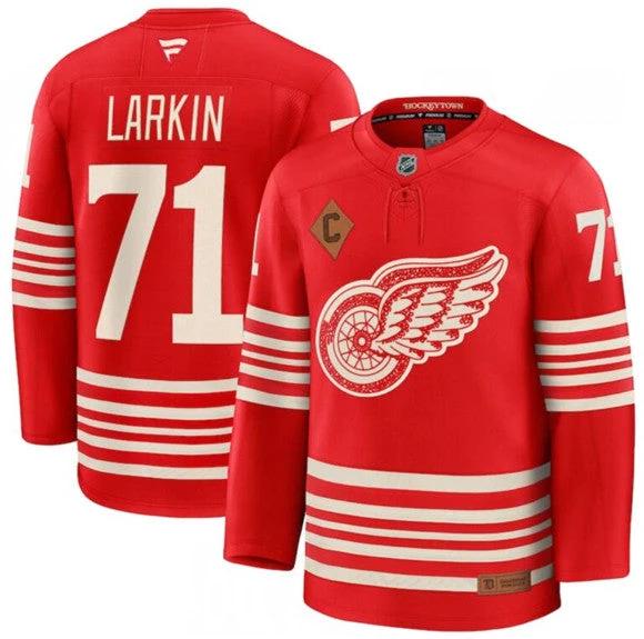 Men's Detroit Red Wings #71 Dylan Larkin Jersey Red 2025 With C Patch Centennial Premium Stitched by Hockey David