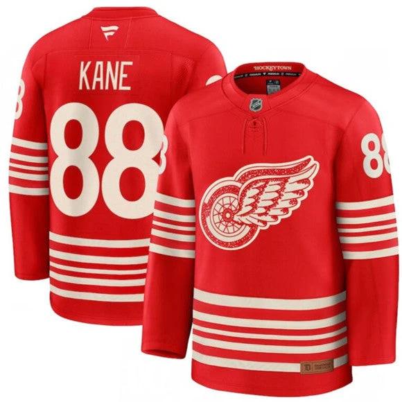 Men's Detroit Red Wings #88 Patrick Kane Jersey Red 2025 Centennial Premium Stitched by Hockey David