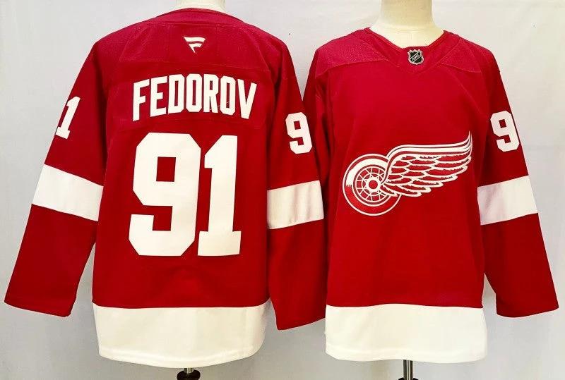Men's Detroit Red Wings #91 Sergei Fedoro Jersey Stitched by Hockey David